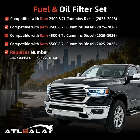 Fuel Oil Filter Kit Compatible with 2025-2026 Dodge Ram 2500/3500/4500/5500 6.7L Cummins Replacements 68677800AA 68677810AA in Kuwait