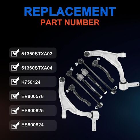 8 قطع ذراع التحكم في طقم التعليق الأمامي مع وصلة كروية، وصلات شريط التأثير، قضيب ربط متوافق مع 2007-2013 Acura MDX استبدال RK621549، RK622037، K750124، EV800578، ES800825، ES800824 in Kuwait
