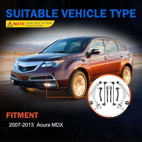 8 قطع ذراع التحكم في طقم التعليق الأمامي مع وصلة كروية، وصلات شريط التأثير، قضيب ربط متوافق مع 2007-2013 Acura MDX استبدال RK621549، RK622037، K750124، EV800578، ES800825، ES800824 in Kuwait