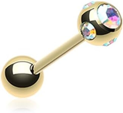 Gold Plated Aurora Gem Ball Steel Barbell Tongue Ring in Saudi Arabia