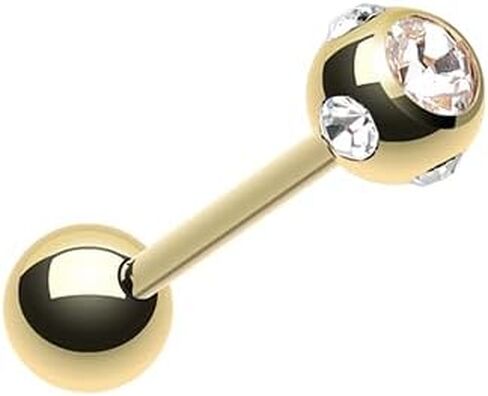 Gold Plated Aurora Gem Ball Steel Barbell Tongue Ring in Saudi Arabia