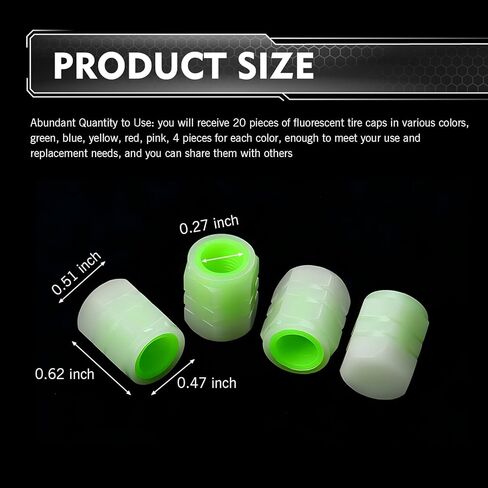20 PCS Fluorescent Tire Valve Stem Caps, Glowing Tire Valve Caps, Luminous Wheel Valve Covers, Universal for Cars, Trucks, Bikes, Motorcycles, Bicycles (Multicolored) in Saudi Arabia