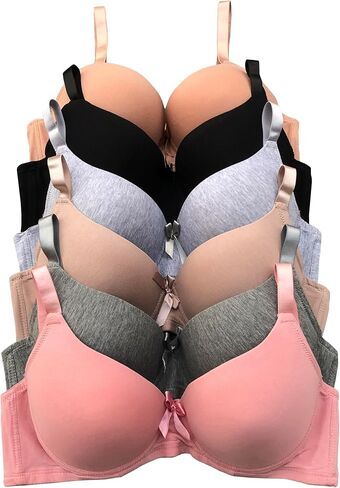 تي شيرت Underwire نسائي من القطن حمالات صدر مكونة من 6 قطع للارتداء اليومي طقم حمالة صدر مريح بتغطية كاملة من A إلى DDD Cups Bra in Kuwait