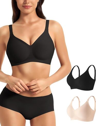 حمالات صدر جيلي للنساء قطعتين - حمالة صدر لاسلكية بدون خياطة ورقبة على شكل حرف V بدون أسلاك داخلية مبطنة ومريحة in Kuwait