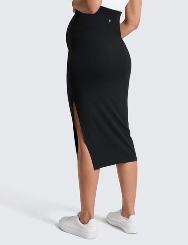 CRZ YOGA Butterluxe Maternity Side Split Midi Skirt - Bodycon Womens Pregnancy Casual Pencil Over The Belly Stretchy Soft in Saudi Arabia