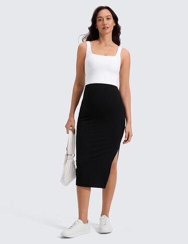 CRZ YOGA Butterluxe Maternity Side Split Midi Skirt - Bodycon Womens Pregnancy Casual Pencil Over The Belly Stretchy Soft in Saudi Arabia