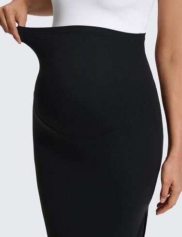 CRZ YOGA Butterluxe Maternity Side Split Midi Skirt - Bodycon Womens Pregnancy Casual Pencil Over The Belly Stretchy Soft in Saudi Arabia