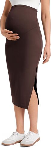 CRZ YOGA Butterluxe Maternity Side Split Midi Skirt - Bodycon Womens Pregnancy Casual Pencil Over The Belly Stretchy Soft in Saudi Arabia