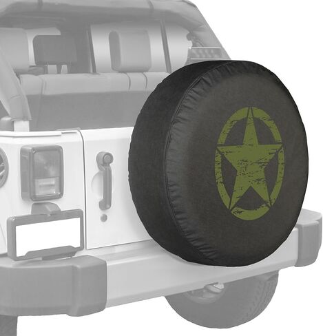 Boomerang - 32" Distressed Star - Spare Tire Cover - (Black Denim Vinyl) for Jeep Wrangler JK (2007-2018) - Green Print - Made in The USA in Saudi Arabia