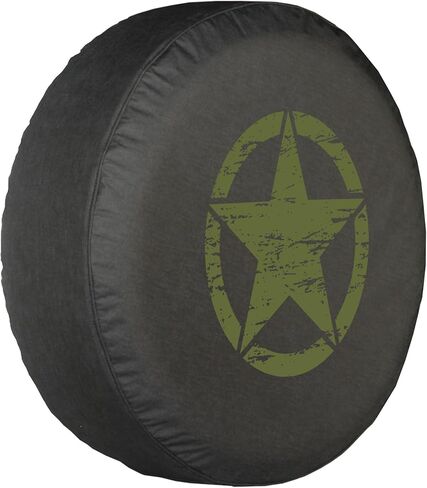 Boomerang - 32" Distressed Star - Spare Tire Cover - (Black Denim Vinyl) for Jeep Wrangler JK (2007-2018) - Green Print - Made in The USA in Saudi Arabia