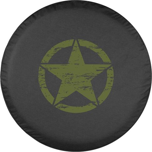 Boomerang - 32" Distressed Star - Spare Tire Cover - (Black Denim Vinyl) for Jeep Wrangler JK (2007-2018) - Green Print - Made in The USA in Saudi Arabia
