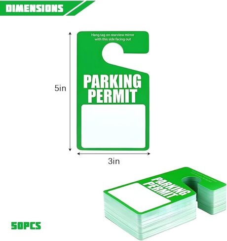 50PCS Car Parking Permit Hang Tag, 3 x 5 Inches Temporary Weatherproof Rearview Mirror Hanging Pass, Automotive Recyclable Stopping Placards, Compatible with Most Vehicle in Saudi Arabia
