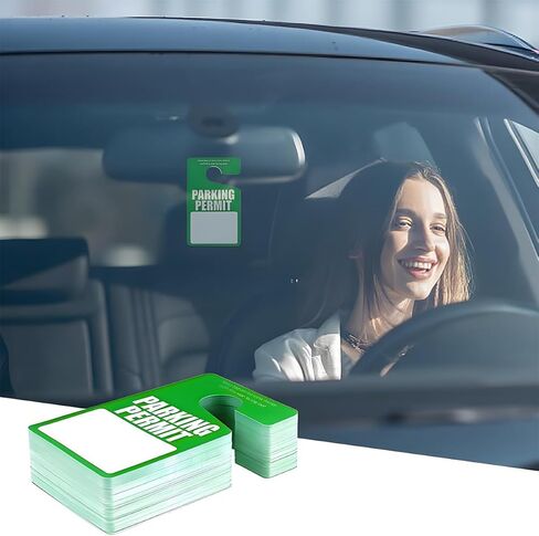 50PCS Car Parking Permit Hang Tag, 3 x 5 Inches Temporary Weatherproof Rearview Mirror Hanging Pass, Automotive Recyclable Stopping Placards, Compatible with Most Vehicle in Saudi Arabia