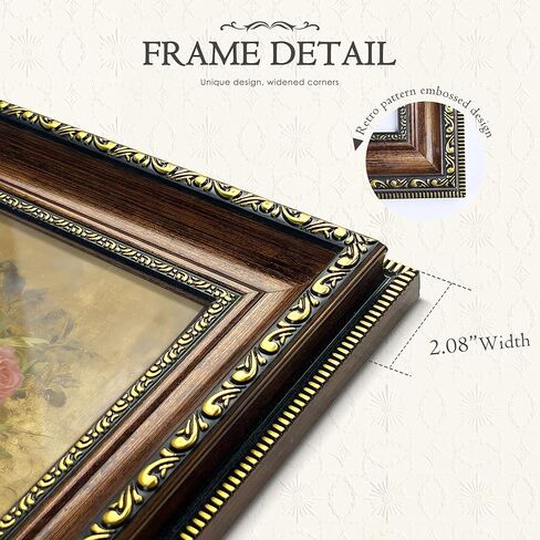 عرض إطار صورة عتيق مقاس 12 × 16 مقاس 12 × 16 صورة فنية جدارية تتضمن زجاج شبكي، ديكور جداري بإطار فيكتوري لغرفة المعيشة وغرفة النوم باللون البني الذهبي in Kuwait