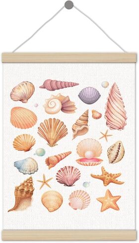 Preppy Beach Seashell Starfish ملصق إطار شماعات مقاس 12 × 16 بوصة، ديكور حائط ساحلي، ديكور فني جداري بطابع الشاطئ لغرفة النوم وغرفة المعيشة والحمام in Saudi Arabia