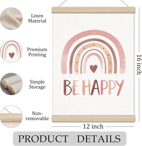 Boho Rainbow Classroom Decor Poster Hanger Frame 12x16 Inch, Boho Room Decor Girl Boy, Be Happy Inspirational Wall Art Decor for Girls Boys Bedroom Playroom Classroom in Saudi Arabia