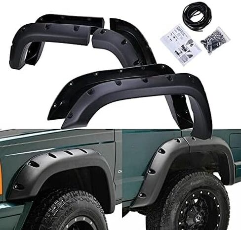 4PCS Fender Flares Fit Jeep Cherokee XJ 4 Door Sport Utility 1984-2001 Wheel Cover Accessories Textured Pocket Riveted Style in Saudi Arabia