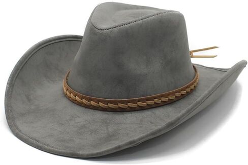 Classic Wide Brim Western Cowboy Hat Unisex Jazz Hat with Head Belt PU Leather Outdoor Riding Brown in Saudi Arabia