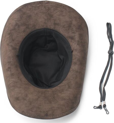Classic Wide Brim Western Cowboy Hat Unisex Jazz Hat with Head Belt PU Leather Outdoor Riding Brown in Saudi Arabia