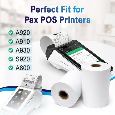 Pax Thermal Receipt Paper Rolls (20 Rolls) for Pax POS & Terminal Printers – Credit Card Machine Receipt Paper Compatible with A920 A910 A930 S920 A800, BPA Free in Kuwait