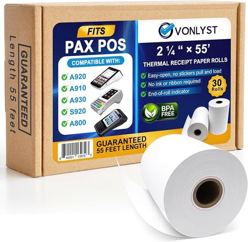 Pax Thermal Receipt Paper Rolls (20 Rolls) for Pax POS & Terminal Printers – Credit Card Machine Receipt Paper Compatible with A920 A910 A930 S920 A800, BPA Free in Kuwait