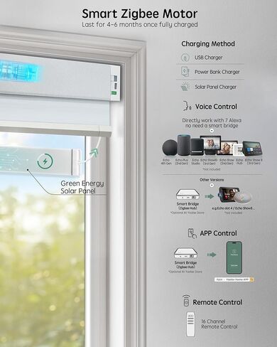 ستائر Yoolax الذكية، ظلال خلوية بمحرك متوافقة مع Alexa، ستائر كهربائية معتمة مع جهاز تحكم عن بعد للنوافذ الداخلية، ظلال قرص العسل لتوفير الطاقة تلقائيًا، أبيض، 35 بوصة عرض × 72 بوصة ارتفاع in Kuwait