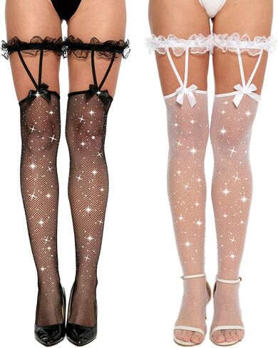 2 Pack Women Sparkly Fishnet Stockings Sexy Thigh High Pantyhose Women Tight for Work Dates Weddings and Special Events in Saudi Arabia