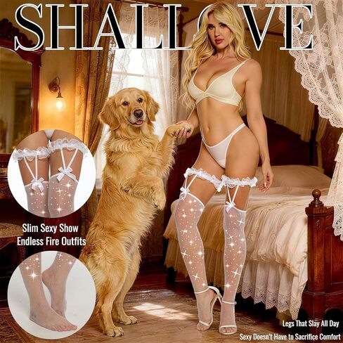 2 Pack Women Sparkly Fishnet Stockings Sexy Thigh High Pantyhose Women Tight for Work Dates Weddings and Special Events in Saudi Arabia
