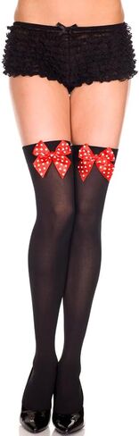 ToBeInStyle Women's Polka Dotted Thigh Hi Stockings w/Bow Decorations - One Size - Black w/Red Bow in Saudi Arabia