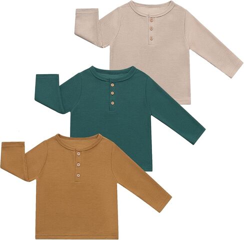 قميص Henley بأكمام طويلة للأولاد، 3 عبوات من تي شيرت وافل للأطفال، بلوفر حراري أساسي للأطفال الصغار من عمر 2 إلى 9 سنوات in Kuwait