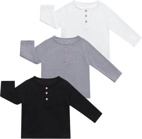 قميص Henley بأكمام طويلة للأولاد، 3 عبوات من تي شيرت وافل للأطفال، بلوفر حراري أساسي للأطفال الصغار من عمر 2 إلى 9 سنوات in Kuwait