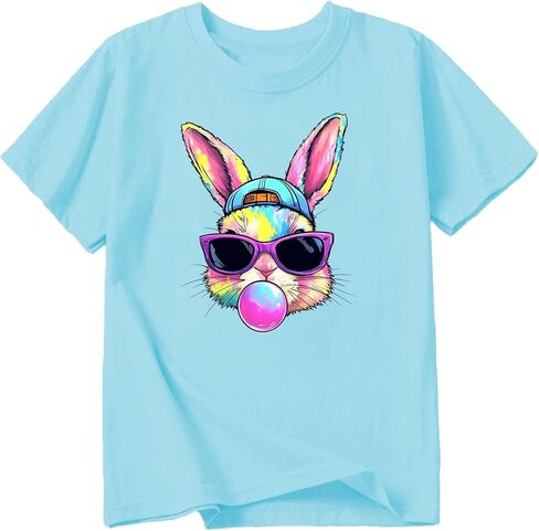 قمصان عيد الفصح للأولاد والبنات من القطن بأكمام قصيرة، قمصان للأطفال على شكل أرنب بيضة عيد الفصح من عمر 3 إلى 13 عامًا in Kuwait