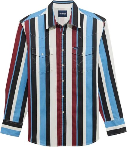 Wrangler Boys' Vintage Brushpopper Long Sleeve Shirt - Blue Multi Stripe in Saudi Arabia