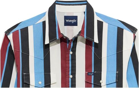 Wrangler Boys' Vintage Brushpopper Long Sleeve Shirt - Blue Multi Stripe in Saudi Arabia