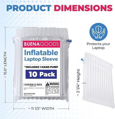 حقائب حماية للكمبيوتر المحمول قابلة للنفخ - بديل لصندوق شحن الكمبيوتر المحمول خفيف الوزن - لأجهزة الكمبيوتر المحمولة مقاس 14-16 بوصة - 10 عبوات مع مضخة يدوية in Kuwait