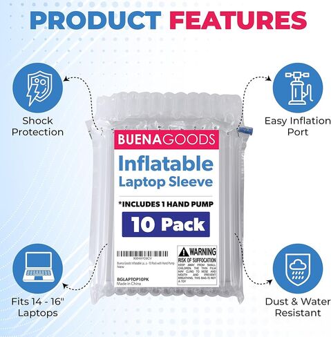 حقائب حماية للكمبيوتر المحمول قابلة للنفخ - بديل لصندوق شحن الكمبيوتر المحمول خفيف الوزن - لأجهزة الكمبيوتر المحمولة مقاس 14-16 بوصة - 10 عبوات مع مضخة يدوية in Kuwait