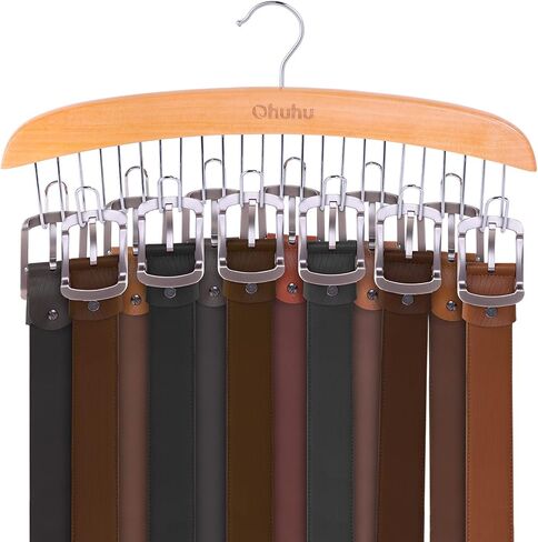 Belt Hanger Organizer for Closet: Ohuhu 12 Hooks Max 36 Belts Tie Rack Wooden Belt Holder for Storage 360 Degree Rotating Space Saver Organizer for Men Women Belt Tie Scarf Accessories-Burlywood in Saudi Arabia
