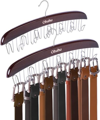 Belt Hanger Organizer for Closet: Ohuhu 12 Hooks Max 36 Belts Tie Rack Wooden Belt Holder for Storage 360 Degree Rotating Space Saver Organizer for Men Women Belt Tie Scarf Accessories-Burlywood in Saudi Arabia