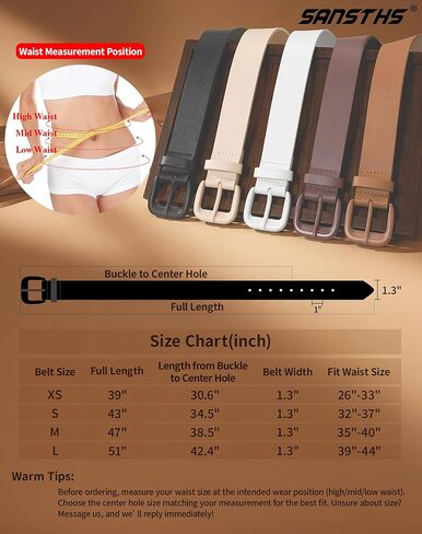SANSTHS Womens Belt with Same Color Square Buckle, 9 Hole Adjustable Flexible PU Leather Belt for Women Jeans Pants Dresses in Saudi Arabia