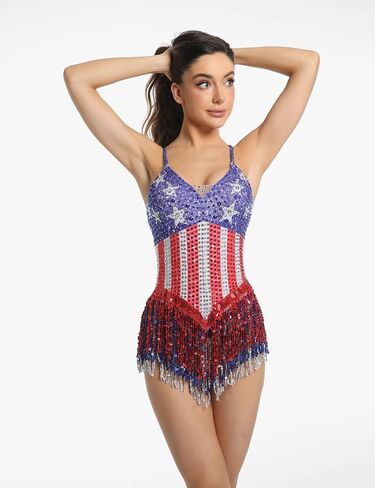Sparkly Star Fringe Rhinestone Bodysuits For Women Sexy Backless Dance Costume Drag Queen Outfit in Kuwait
