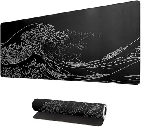 Japanese Sea Wave Anime Design Extended Gaming Mouse Pad, Large Desk Mat 31.5x11.8 Inch with Non-Slip Rubber Base, 3mm Thick Keyboard and Mouse Pad for PC Gaming Office Work in Saudi Arabia