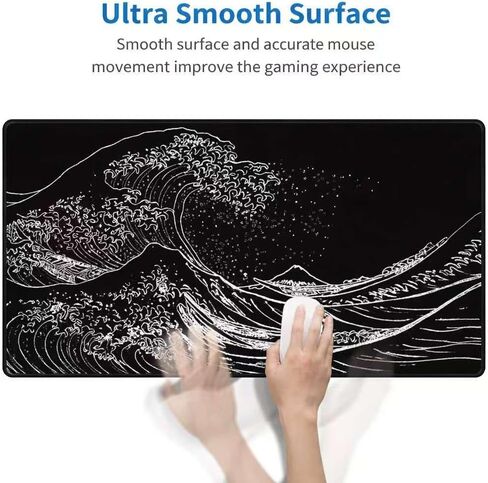 Japanese Sea Wave Anime Design Extended Gaming Mouse Pad, Large Desk Mat 31.5x11.8 Inch with Non-Slip Rubber Base, 3mm Thick Keyboard and Mouse Pad for PC Gaming Office Work in Saudi Arabia