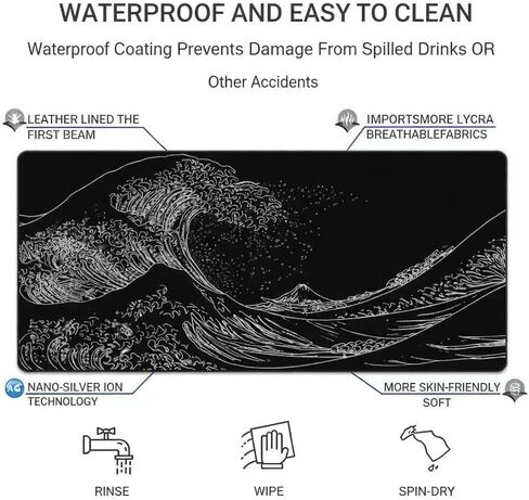 Japanese Sea Wave Anime Design Extended Gaming Mouse Pad, Large Desk Mat 31.5x11.8 Inch with Non-Slip Rubber Base, 3mm Thick Keyboard and Mouse Pad for PC Gaming Office Work in Saudi Arabia