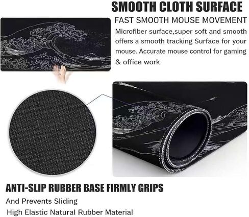 Japanese Sea Wave Anime Design Extended Gaming Mouse Pad, Large Desk Mat 31.5x11.8 Inch with Non-Slip Rubber Base, 3mm Thick Keyboard and Mouse Pad for PC Gaming Office Work in Saudi Arabia
