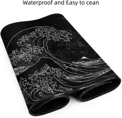 Japanese Sea Wave Anime Design Extended Gaming Mouse Pad, Large Desk Mat 31.5x11.8 Inch with Non-Slip Rubber Base, 3mm Thick Keyboard and Mouse Pad for PC Gaming Office Work in Saudi Arabia