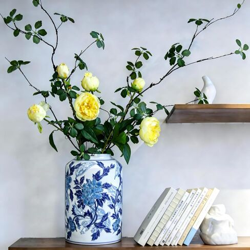 Blue and White Ceramic Jar with Lid, 12" Hand-Painted Chinoiserie Ginger Jar Vase for Home Decor, Porcelain Tea & Coffee Storage Canister, Ideal for Shelf, Table, Cabinets (Blue Peony) in Saudi Arabia