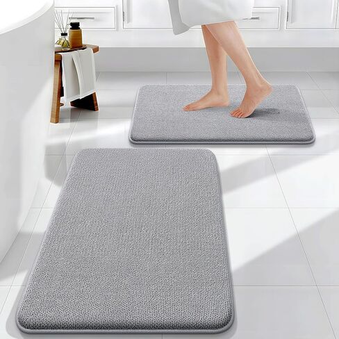 OLANLY Bathroom Rugs Sets 2 Piece, Soft Absorbent Memory Foam Bath Rug Set, Non-Slip, Quick Dry, Machine Washable Bath Mats for Bathroom, Home Decor Accessories (30"x20"+24"x16", Grey) in Kuwait