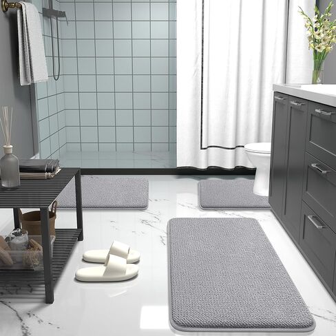 OLANLY Bathroom Rugs Sets 2 Piece, Soft Absorbent Memory Foam Bath Rug Set, Non-Slip, Quick Dry, Machine Washable Bath Mats for Bathroom, Home Decor Accessories (30"x20"+24"x16", Grey) in Kuwait