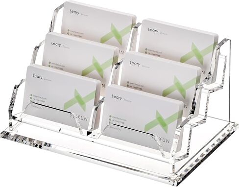 YUXUN Business Card Holder for Desk, Acrylic Business Card Display Stand with 6 Slot, Office Desk Accessories for Man &Woman,300 Cards Capcity, Clear in Saudi Arabia