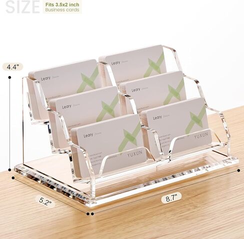 YUXUN Business Card Holder for Desk, Acrylic Business Card Display Stand with 6 Slot, Office Desk Accessories for Man &Woman,300 Cards Capcity, Clear in Saudi Arabia
